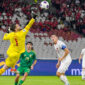 Indonesia's goalkeeper Maarten Vincent Paes (L) jumps to catch the ball during the 2026 World Cup Asian qualification football match between Saudi Arabia and Indonesia at Bung Karno Stadium in Jakarta on November 19, 2024. (Photo by BAY ISMOYO / AFP) (Photo by BAY ISMOYO/AFP via Getty Images)