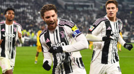 TURIN, ITALY - DECEMBER 2: Manuel Locatelli of Juventus FC celebrates after scoring the team's second goal during the Coppa Italia match between Juventus FC and Udinese Calcio at Allianz Stadium on December 2, 2025 in Turin, Italy. (Photo by Alberto Gandolfo/BSR Agency/Getty Images)