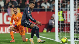 GIRONA, SPAIN - NOVEMBER 30: Kylian Mbappe of Real Madrid CF after scoring a goal during the Spanish league, La Liga EA Sports, football match played between Girona FC and Real Madrid C.F. at Montilivi stadium on November 30, 2025 in Girona, Spain. (Photo By Irina R. Hipolito/Europa Press via Getty Images)