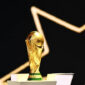 The FIFA World Cup Trophy is displayed on the stage during the draw for the 2026 FIFA Football World Cup taking place in the US, Canada and Mexico, at the Kennedy Center, in Washington, DC, on December 5, 2025. (Photo by Mandel NGAN / POOL / AFP via Getty Images)