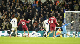 Liverpool's Hugo Ekitike scores their side's first goal of the game during the Premier League match at Elland Road, Leeds. Picture date: Saturday December 6, 2025. (Photo by Danny Lawson/PA Images via Getty Images)