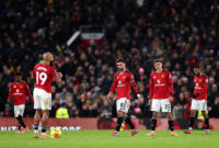 MANCHESTER, ENGLAND - DECEMBER 04: Bruno Fernandes of Manchester United looks dejected after Soungoutou Magassa of West Ham United (not pictured) scored his team's first goal during the Premier League match between Manchester United and West Ham United at Old Trafford on December 04, 2025 in Manchester, England. (Photo by Justin Setterfield/Getty Images)