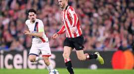 BILBAO, SPAIN - DECEMBER 10: (L-R) Vitinha of Paris Saint Germain, Oihan Sancet of Athletic Club  during the UEFA Champions League  match between Athletic de Bilbao v Paris Saint Germain at the San Mames Stadium on December 10, 2025 in Bilbao Spain (Photo by Cesar Ortiz Gonzalez/Soccrates/Getty Images)