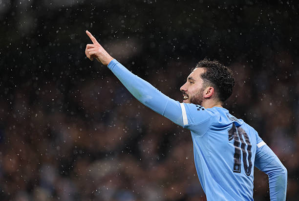 MANCHESTER, ENGLAND - DECEMBER 17:  Manchester City's Rayan Cherki celebrates scoring the opening goal during the Carabao Cup Quarter Final match between Manchester City and Brentford at Etihad Stadium on December 17, 2025 in Manchester, England. (Photo by Lee Parker - CameraSport via Getty Images)