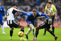 Newcastle United's Sandro Tonali and Bruno Guimaraes challenge Chelsea's Cole Palmer (centre) during the Premier League match at St James' Park, Newcastle. Picture date: Saturday December 20, 2025. (Photo by Owen Humphreys/PA Images via Getty Images)