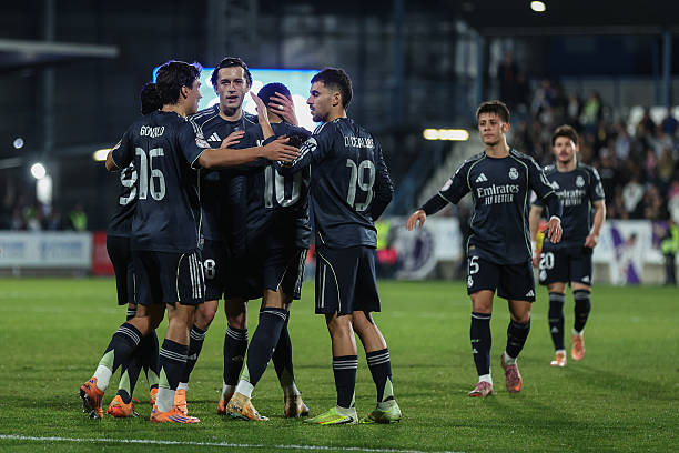TALAVERA DE LA REINA, SPAIN - DECEMBER 17: Kylian Mbappe of Real Madrid CF celebrates a goal during the Spanish Cup, Copa del Rey, Round of 16 football match played between CF Talavera and Real Madrid at El Padro Stadium on December 17, 2025, in Talavera de la Reina, Toledo, Spain. (Photo By Irina R. Hipolito/Europa Press via Getty Images)