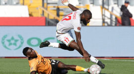 Mali's forward #17 Lassine Sinayoko (R) fights for the ball with Zambia's midfielder #17 Kings Kangwa (L) during the Africa Cup of Nations (AFCON) Group A football match between Mali and Zambia at Mohammed V Stadium in Casablanca, Morocco on December 22, 2025. (Photo by Abdel Majid BZIOUAT / AFP via Getty Images)