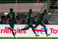 Nigeria's defender #06 Semi Ajayi (R) celebrates his goal during the Africa Cup of Nations (CAN) Group C football match between Nigeria and Tanzania at Fez Stadium in Fes on December 23, 2025. (Photo by Abdel Majid BZIOUAT / AFP via Getty Images)