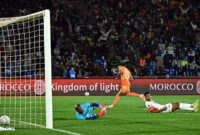 Ivory Coast's forward #15 Amad Diallo (C) celebrates scoring the team's first goal during the Africa Cup of Nations (CAN) Group F football match between Ivory Coast and Mozambique at Marrakesh Stadium in Marrakesh on December 24, 2025. (Photo by Khaled DESOUKI / AFP via Getty Images)