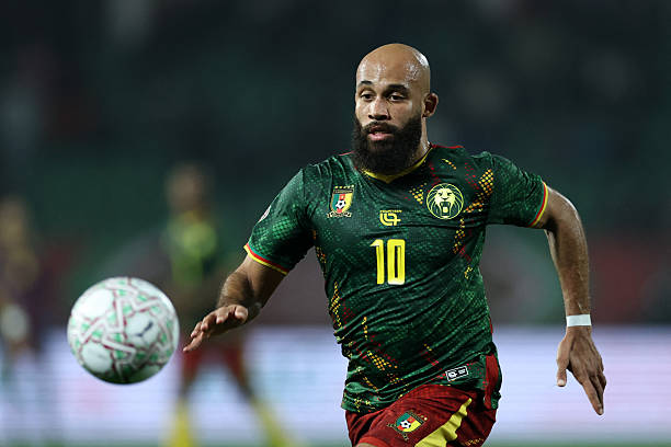 Cameroon's midfielder #10 Bryan Mbeumo runs with the ball during the Africa Cup of Nations (CAN) Group F football match between Cameroon and Gabon at Adrar Stadium in Agadir on December 24, 2025. (Photo by FRANCK FIFE / AFP via Getty Images)