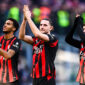 MILAN, ITALY - DECEMBER 28: David Odogu of AC Milan, Adrian Rabiot of AC Milan, Alexis Saelemaekers of AC Milan celebrating their sides win during the Serie A match between AC Milan and Hellas Verona FC at Giuseppe Meazza Stadium on December 28, 2025 in Milan, Italy. (Photo by Alberto Gandolfo/BSR Agency/Getty Images)